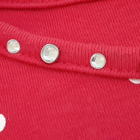 M Quacker Factory Rhinestone Embellished Red & White Polka Dot Short Sleeve Top - Picture 7 of 9